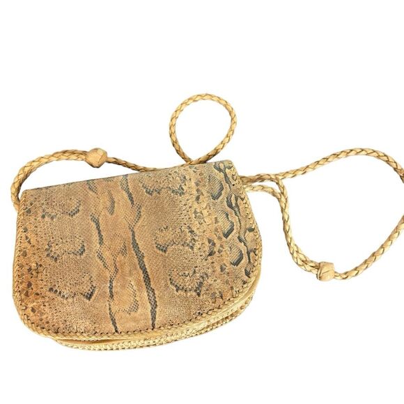 Brown Snakeskin Natural Fiber Crossbody Purse - Picture 2 of 6